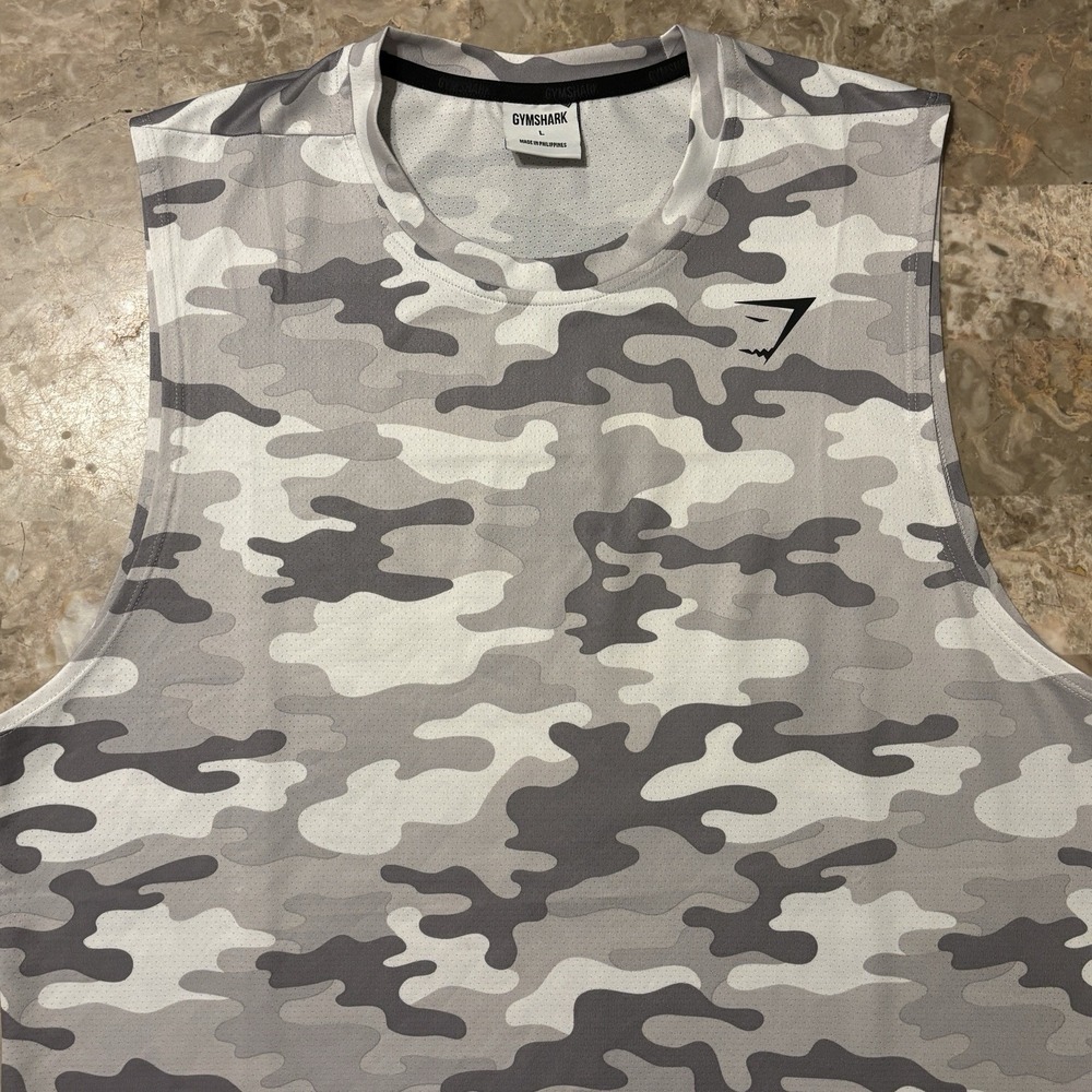 Gymshark Shirt Mens Large Camo Sleeveless Tank Top Mesh Arrival Lifting Gym
